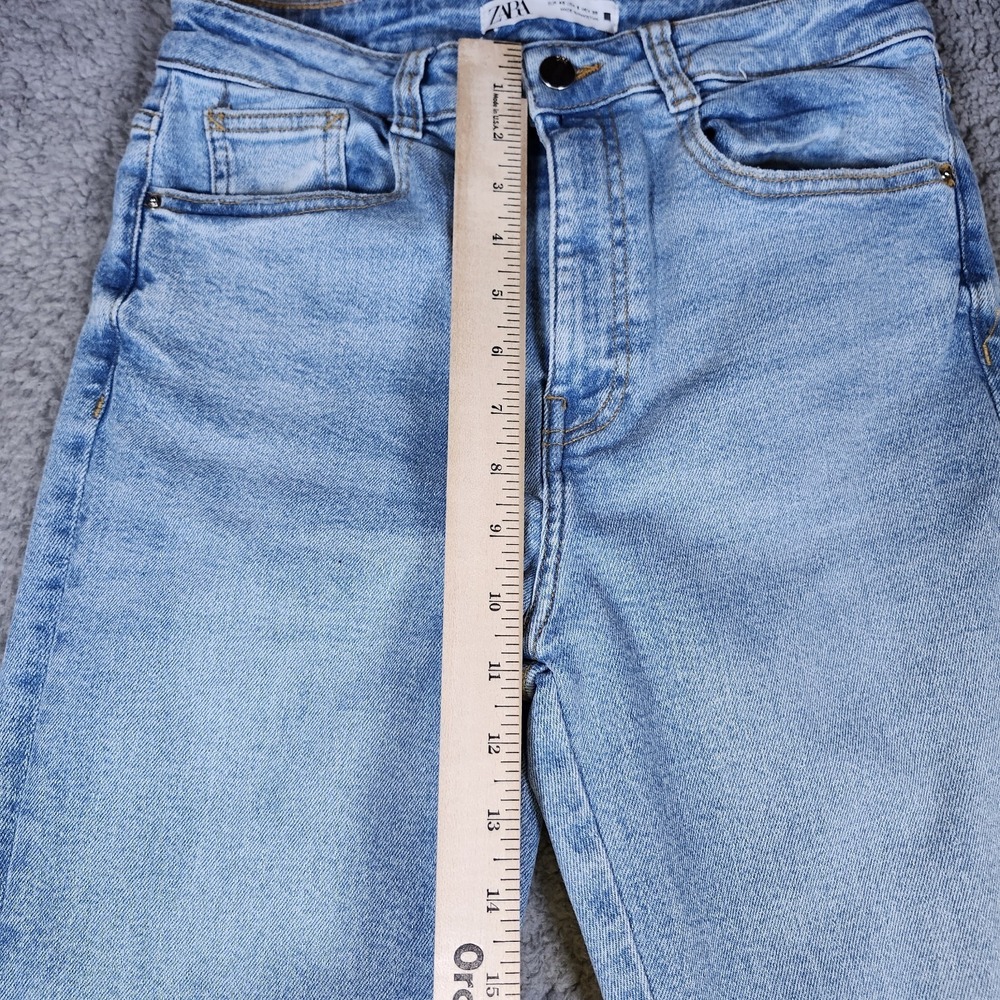 Zara Flared Bell Bottom Jeans Womens 8 Light Wash Blue Boho Denim Long 31" Insm - Picture 5 of 11